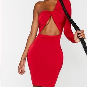 Shape Red One Shoulder Cut Out Bodycon Dress